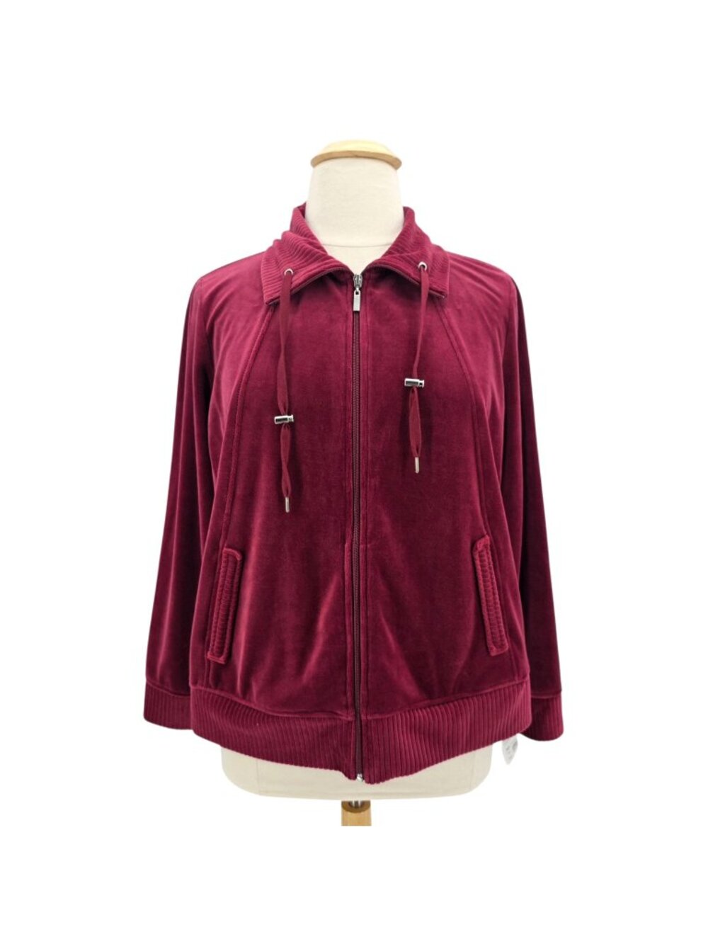 NEW Croft & Barrow Womens 2X Track Jacket Velour Ruby Isle Maroon Zipper Pockets